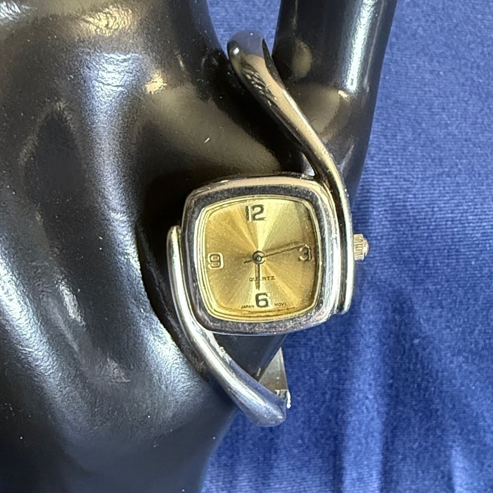 Gold and Silver Square Wristwatch